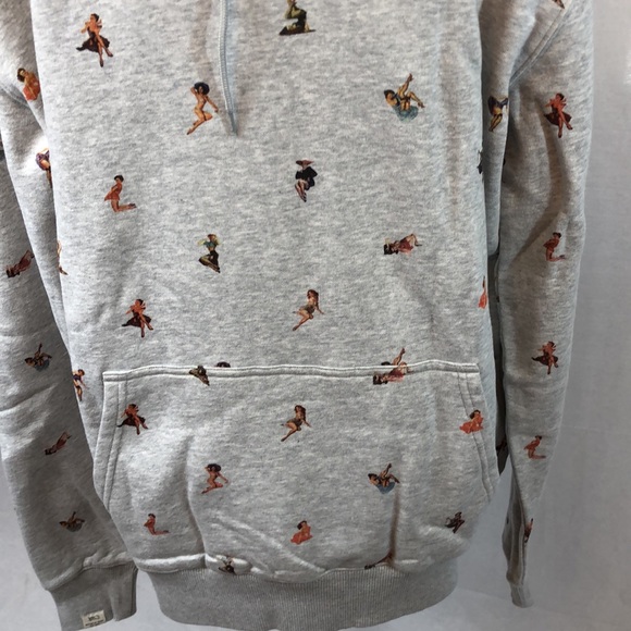 Mens K1X Warm Fleece Sportswear Pin Up Babes Hoodie Light Gray sizes XL and 2XL - Picture 4 of 8